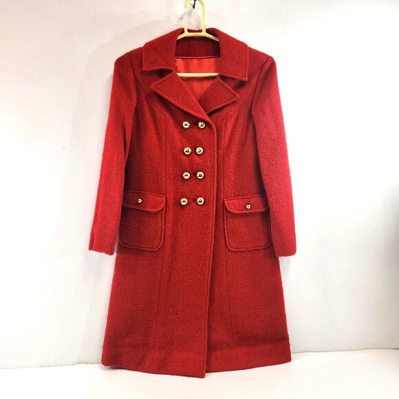 Vintage Red Double Breasted Coat Handmade Womens Small - Picture 1 of 10